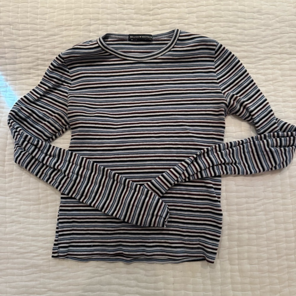 Purple Blue Black Striped Long Sleeve Brandy Melville Top